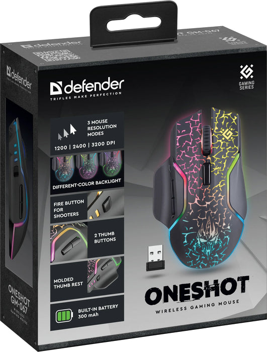 EAN 4745090820492 - Defender Oneshot GM-067 ratón Juego mano derecha RF Wireless + USB Type-C Óptico 3200 DPI imagen 9