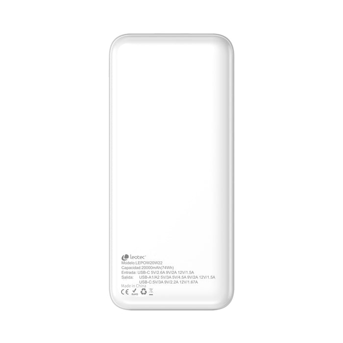 EAN 8436588883346 - Leotec LEPOW20W22W batería externa Polímero de litio 20000 mAh Blanco imagen 2