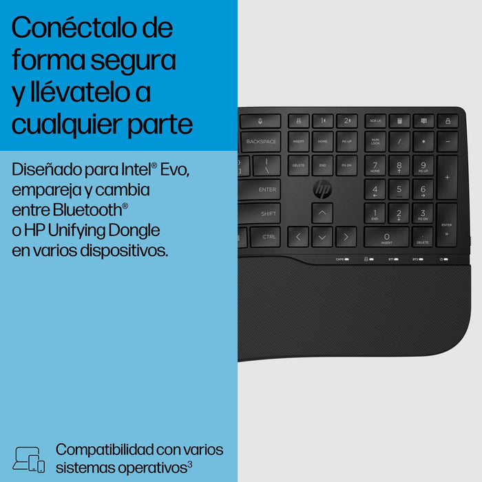 EAN 0198122954971 - HP 685 Comfort Dual-Mode Keyboard teclado Oficina RF Wireless + Bluetooth Negro imagen 5