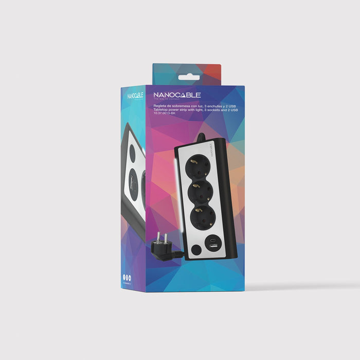 EAN 8433281011342 - Nanocable 10.37.0013-BK base múltiple 1,5 m 3 salidas AC Interior Aluminio, Negro imagen 4