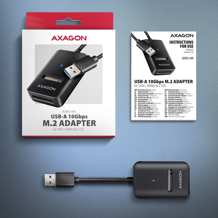 EAN 8595247908896 - Axagon ADM2-AM USB-A 10Gbps - M.2 NVMe & SATA SSD adaptér, kabelis USB-A 10cm Caja externa para unidad de imagen 7