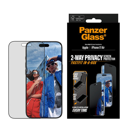 EAN 5715685030505 - PanzerGlass ® Privacy Screen Protector w. Black Frame iPhone 17 Air | Ultra-Wide Fit w. Fastfit in-a-box  imagen 2