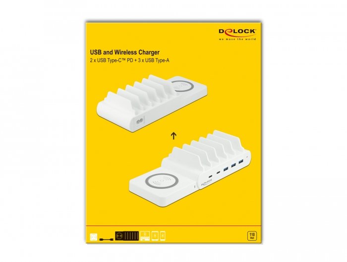 EAN 4043619414505 - DeLOCK USB and Wireless Charger 2 x USB Type-C PD + 3 x USB Type-A with 110 W Independiente Blanco imagen 6