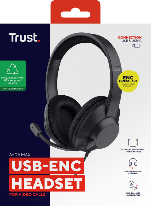 EAN 8713439254624 - Trust Ayda Max Auriculares Alámbrico Diadema Llamadas/Música USB Type-C / USB Type-A Negro imagen 8