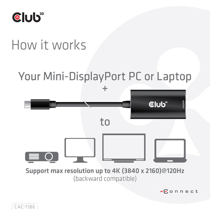 EAN 8719214471989 - CLUB3D CAC-1186 adaptador de cable de vídeo 0,15 m Mini DisplayPort HDMI tipo A (Estándar) Negro imagen 4