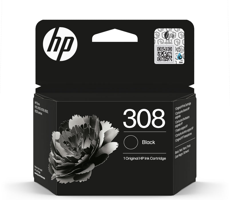 EAN 0196786390456 - HP 308 Black Original Ink Cartridge cartucho de tinta 1 pieza(s) Rendimiento estándar Negro imagen 1