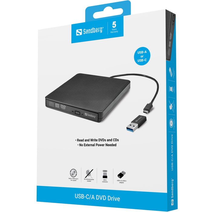 EAN 5705730136627 - Sandberg USB-C/A DVD Drive unidad de disco óptico DVD Super Multi DL Negro imagen 5