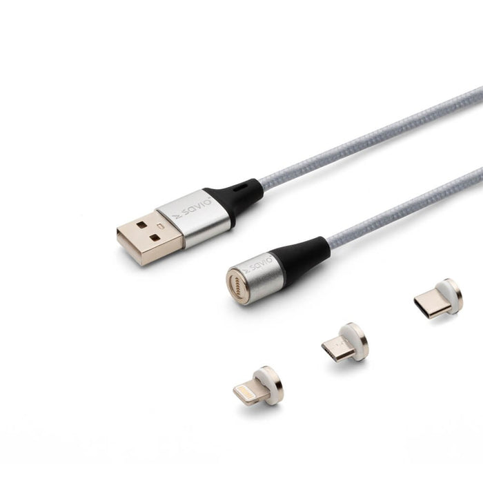 EAN 5901986046745 - Savio CL-156 cable USB USB 2.0 2 m USB A USB C/Micro-USB B/Lightning Plata imagen 1