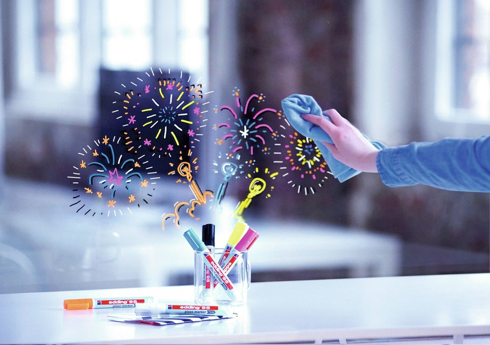 EAN 4057305045614 - Edding 95 Glass marcador 6 pieza(s) Punta redonda Negro, Azul, Naranja, Rosa, Blanco, Amarillo imagen 4