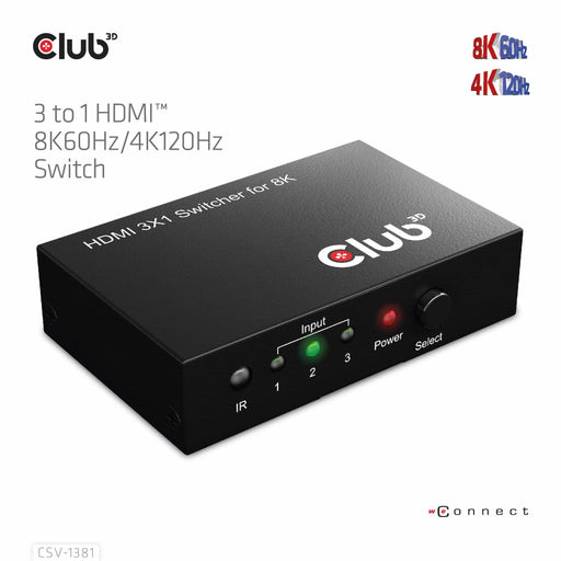 EAN 8719214472719 - CLUB3D 3 to 1 HDMI 8K60Hz Switch interruptor KVM Negro imagen 2