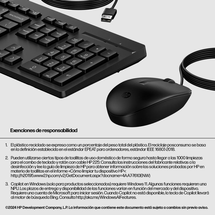 EAN 0195161118982 - HP 225 Wired Mouse and Keyboard Combo teclado Ratón incluido USB Negro imagen 3