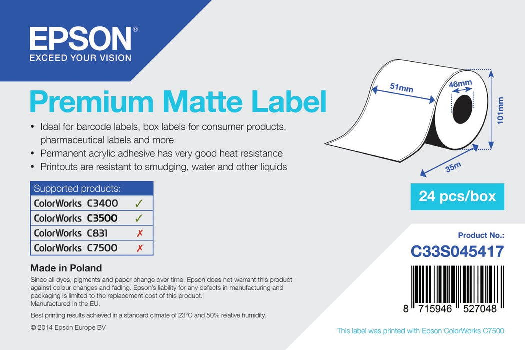 EAN 5704174116219 - Epson Premium, 51mm x 35m, 163 g/m² imagen 1