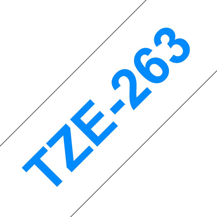 EAN 4977766685603 - Brother TZE-263 cinta para impresora de etiquetas Azul sobre blanco imagen 1
