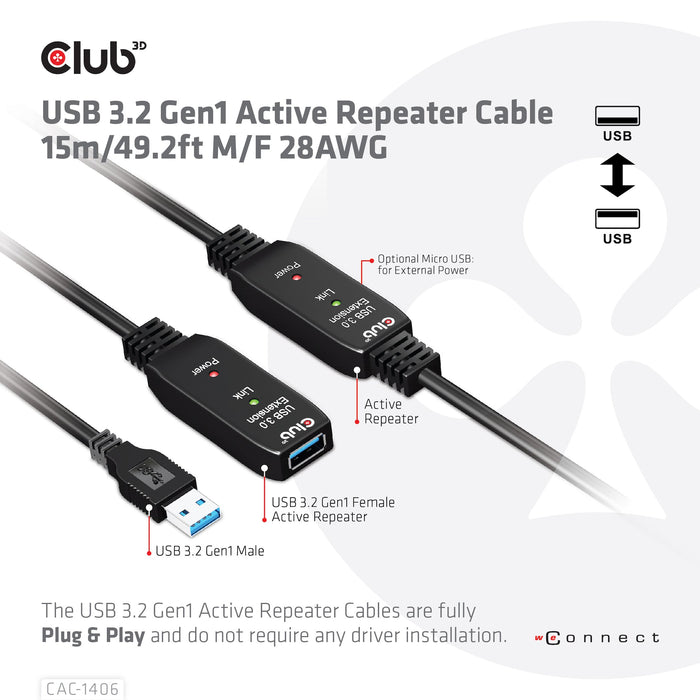 EAN 8719214471798 - CLUB3D CAC-1406 cable USB USB 3.2 Gen 1 (3.1 Gen 1) 15 m USB A Negro imagen 4