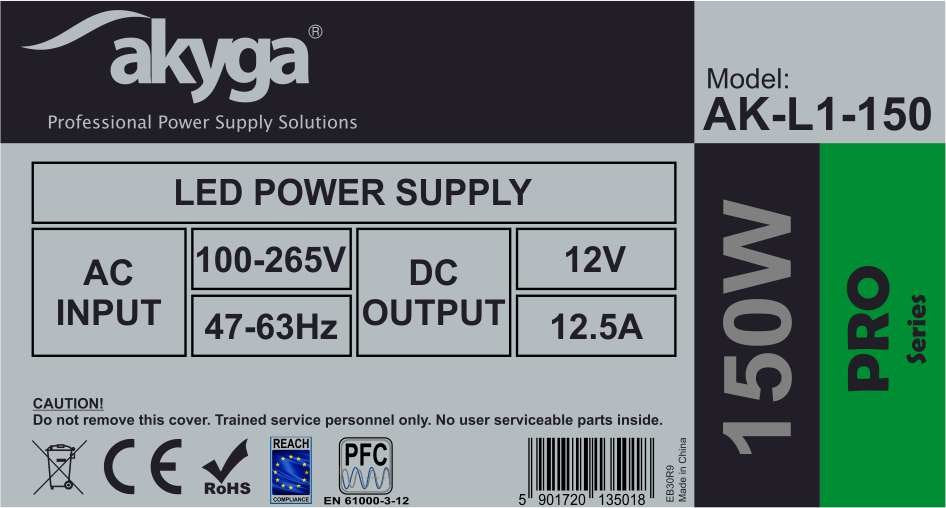 EAN 5901720135018 - Akyga ga Impulse LED power supply AK-L1-150 12V / 12.5A / 150W / 100-265V / IP20 adaptador e inversor de  imagen 3