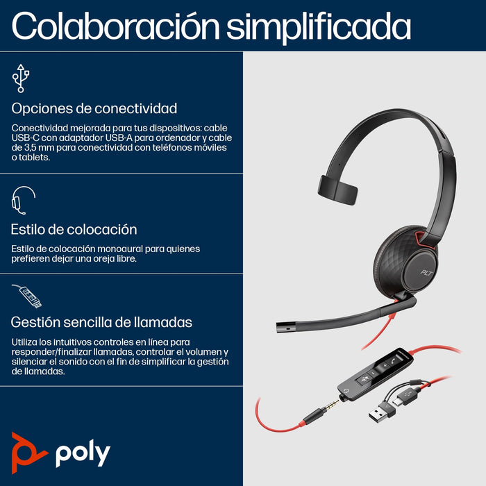 EAN 0197498433097 - Poly Blackwire 5210 Monaural USB-C Headset +3.5mm Plug +USB-C/A Adapter (Bulk) Alámbrico Diadema Oficina/ imagen 3