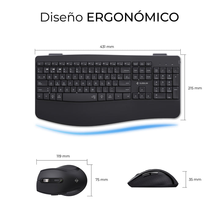 EAN 8436586743444 - SUBBLIM SUBKBC-DCOPW2 teclado Ratón incluido Hogar / Oficina RF Wireless + Bluetooth QWERTY Español Negro imagen 4