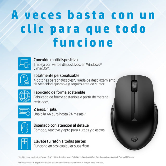 EAN 5715063708224 - HP 435 Multi-Device Wireless Mouse ratón Oficina Ambidextro RF Wireless + Bluetooth 4000 DPI imagen 7