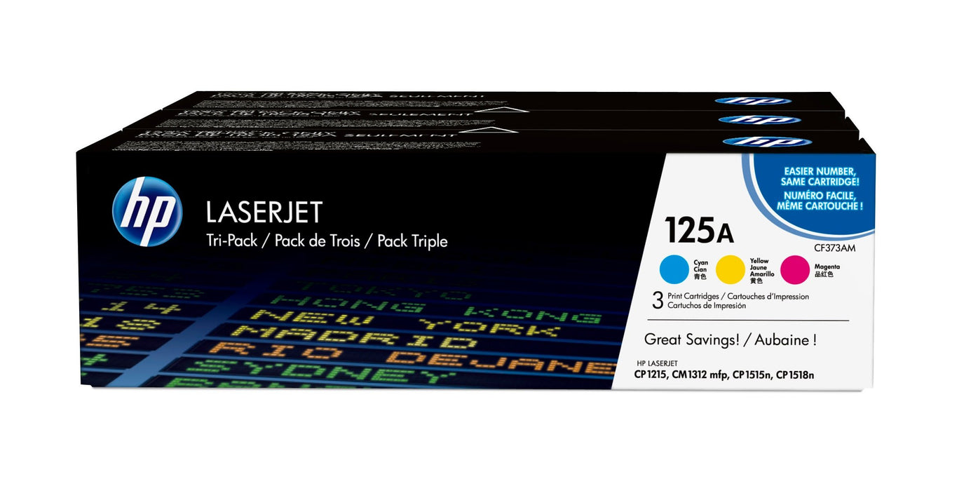 EAN 0887111403025 - HP 125A 3-pack Cyan/Magenta/Yellow Original LaserJet Toner Cartridges cartucho de tóner 3 pieza(s) Cian,  imagen 1