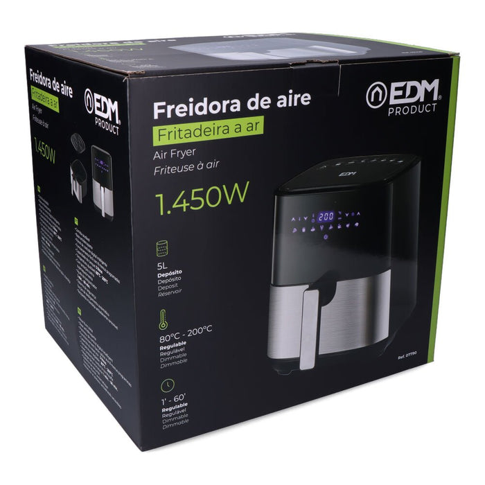 EAN 8425998077902 - EDM 07790 freidora Sencillo 5 L Independiente 1450 W Freidora de aire caliente Negro, Acero inoxidable imagen 5