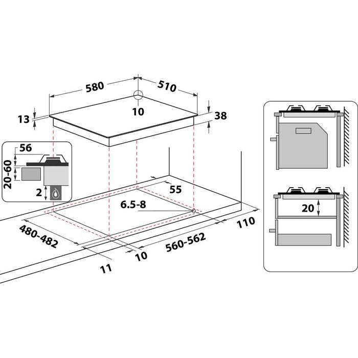 EAN 8003437625657 - Whirlpool TGML 660 NB Antracita Integrado 58 cm Encimera de gas 4 zona(s) imagen 5