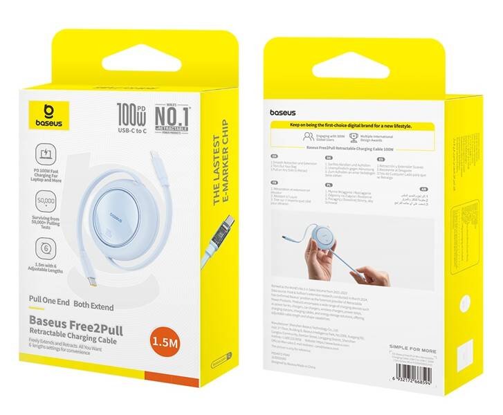 EAN 6932172668594 - Baseus Free2Pull Mini cable USB 1,5 m USB C Azul imagen 6