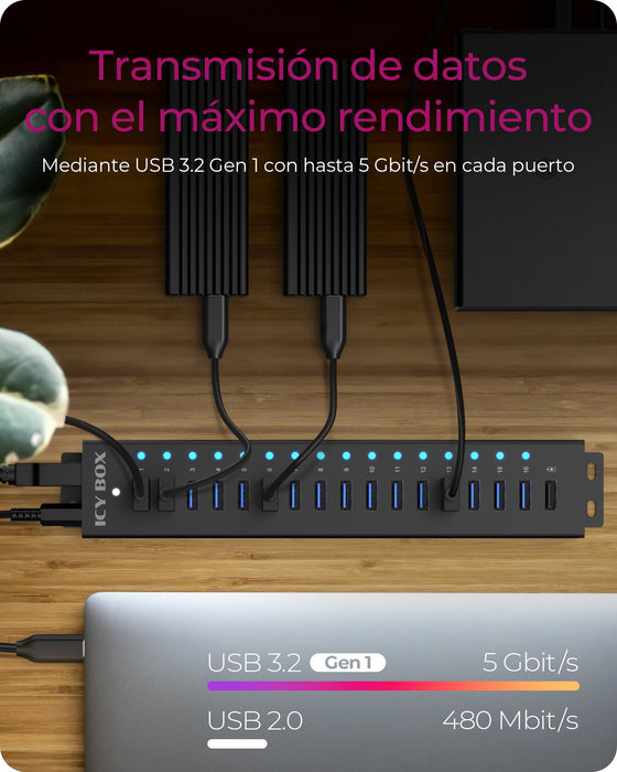 EAN 4250078173281 - ICY BOX IB-HUB1717-U3 USB 3.2 Gen 1 (3.1 Gen 1) Type-A 5000 Mbit/s Negro imagen 4