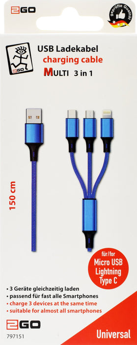 EAN 4010425971515 - 2GO 797151 cable USB 1,5 m USB B USB C/Micro-USB B/Lightning Negro, Azul imagen 2