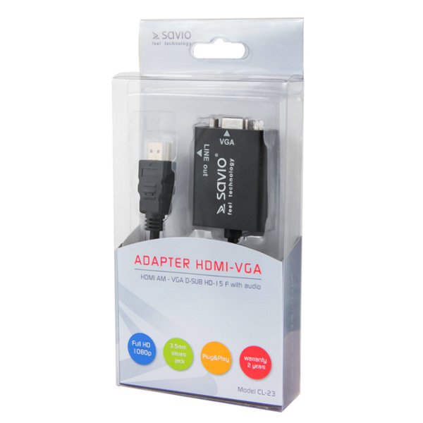 EAN 5901986040026 - Savio CL-23 adaptador de cable de vídeo 0,5 m VGA (D-Sub) HDMI tipo A (Estándar) Negro imagen 2