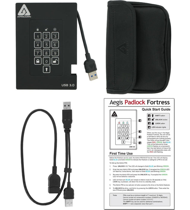 EAN 0708326913720 - Apricorn Aegis Padlock Fortress 1TB disco duro externo 5400 RPM USB tipo A 3.2 Gen 1 (3.1 Gen 1) Negro imagen 4