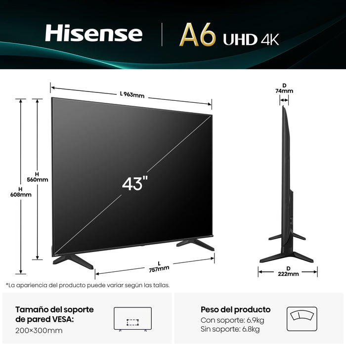 EAN 6942351415628 - Hisense 43A6Q Televisor 109,2 cm (43") 4K Ultra HD Smart TV Wifi Negro 300 cd / m² imagen 2