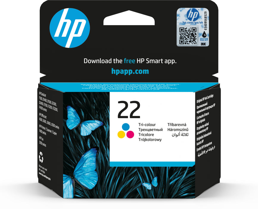 EAN 0829160799155 - HP 22 Tri-color Original Ink Cartridge cartucho de tinta 1 pieza(s) Rendimiento estándar Cian, Magenta, A imagen 1
