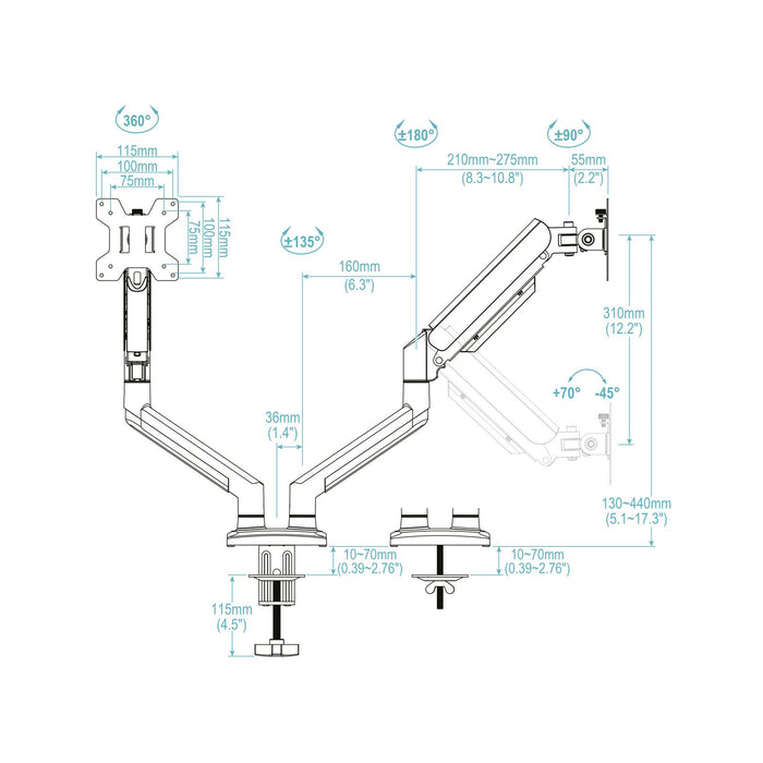 EAN 8433281016453 - TooQ DB1434TNR-W soporte para monitor 86,4 cm (34") Escritorio Blanco imagen 7