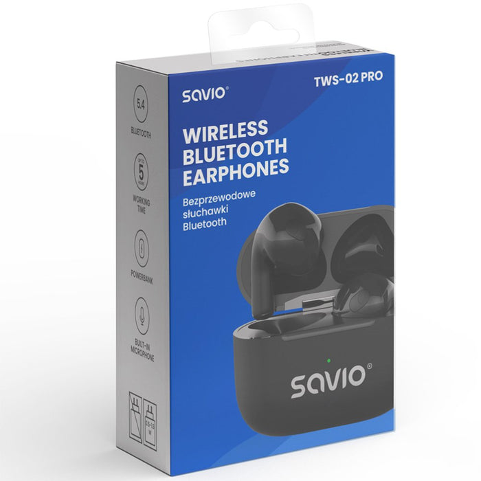 EAN 5901986049500 - Savio TWS-02 PRO auricular y casco Auriculares Inalámbrico Dentro de oído Música/uso diario USB Tipo C Bl imagen 7
