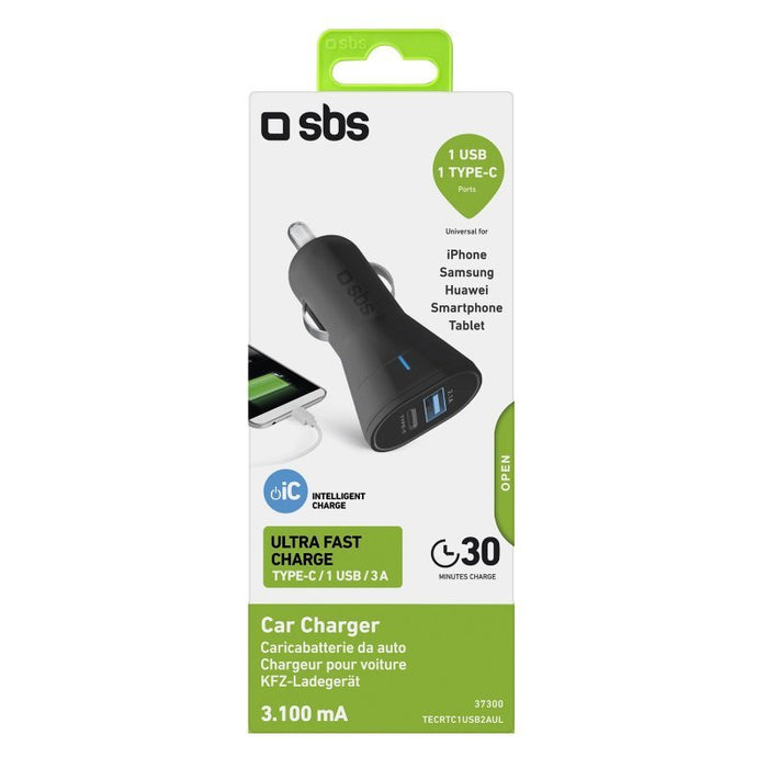 EAN 8018417237300 - SBS TECRTC1USB2AUL cargador de dispositivo móvil Smartphone Negro Encendedor de cigarrillos Carga rápida  imagen 6