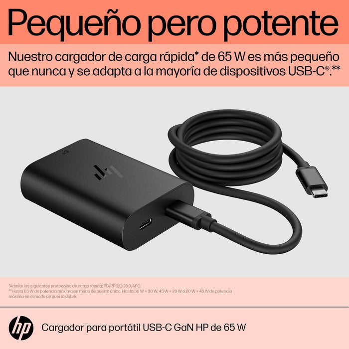 EAN 0196337694811 - HP 65W GaN USB-C Laptop Charger adaptador e inversor de corriente Interior Negro imagen 11