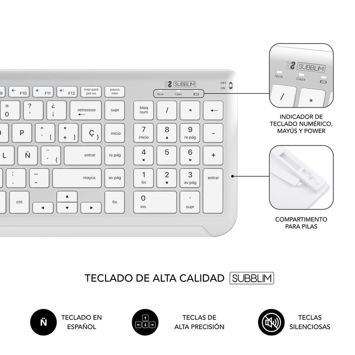 EAN 8436586742621 - SUBBLIM SUBKBC-DCEP10 teclado Ratón incluido Universal RF Wireless + Bluetooth QWERTY Español Plata, Blan imagen 6