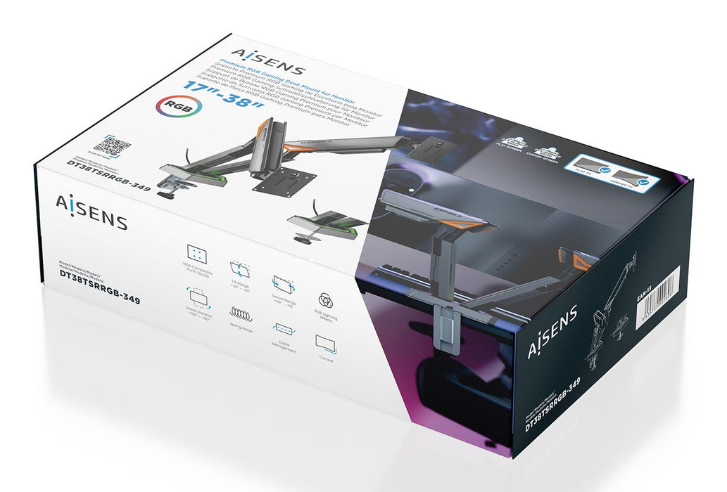 EAN 8435739902608 - AISENS DT38TSRRGB-349 soporte para monitor 96,5 cm (38") Escritorio Negro, Blanco imagen 6