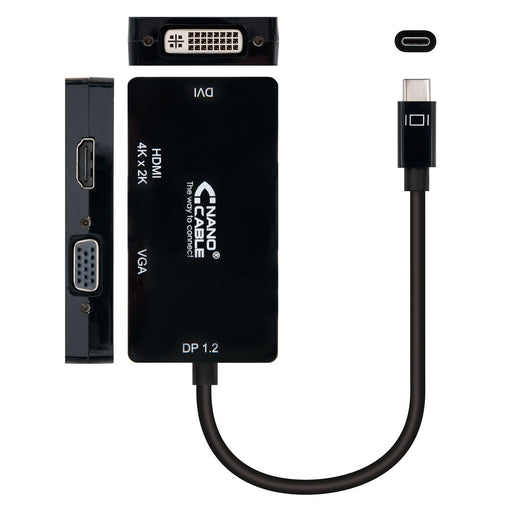 EAN 8433281008120 - Nanocable 10.16.4301-BK adaptador de cable de vídeo 0,1 m USB Tipo C VGA (D-Sub)+ HDMI + DVI imagen 2