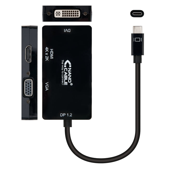 EAN 8433281008120 - Nanocable 10.16.4301-BK adaptador de cable de vídeo 0,1 m USB Tipo C VGA (D-Sub)+ HDMI + DVI imagen 2