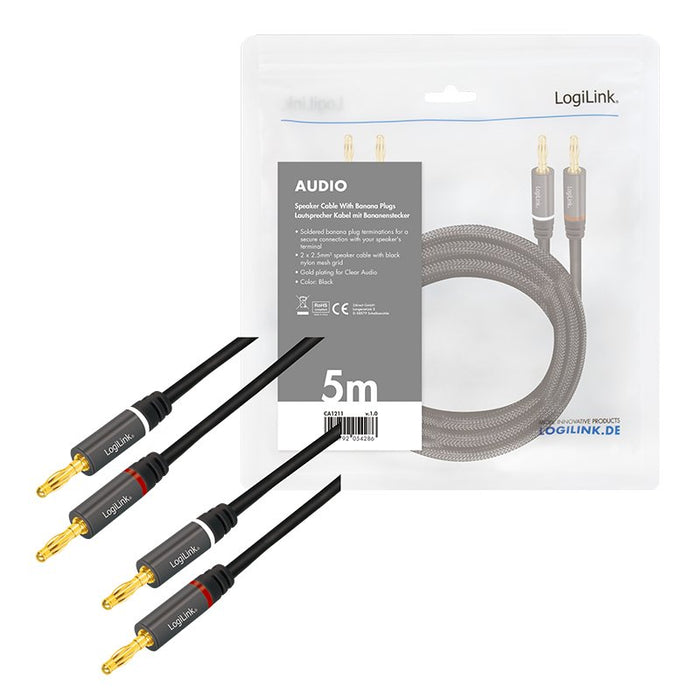 EAN 4052792054286 - LogiLink CA1211 cable de audio 5 m 2 conectores banana Negro imagen 5