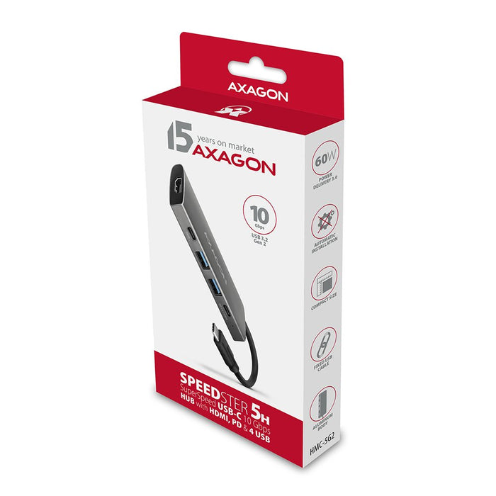 EAN 8595247905444 - Axagon HMC-5G2 base para portátil y replicador de puertos Alámbrico USB 3.2 Gen 2 (3.1 Gen 2) Type-C Gris imagen 2