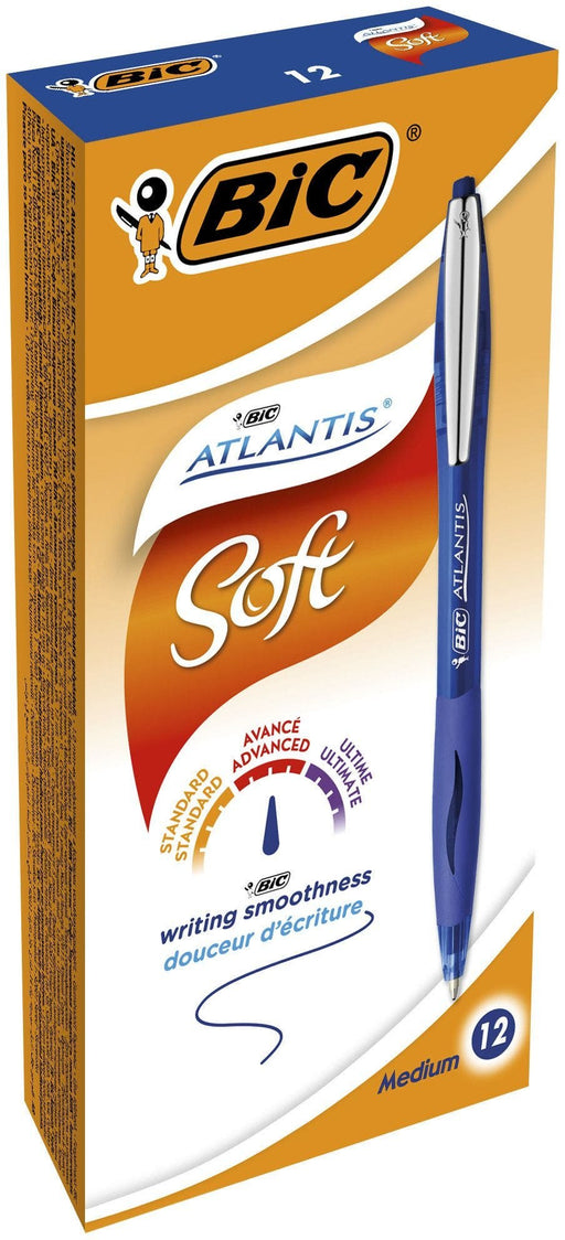 EAN 3086123307575 - BIC Atlantis Soft Azul Bolígrafo de punta retráctil con pulsador Medio 12 pieza(s) imagen 1