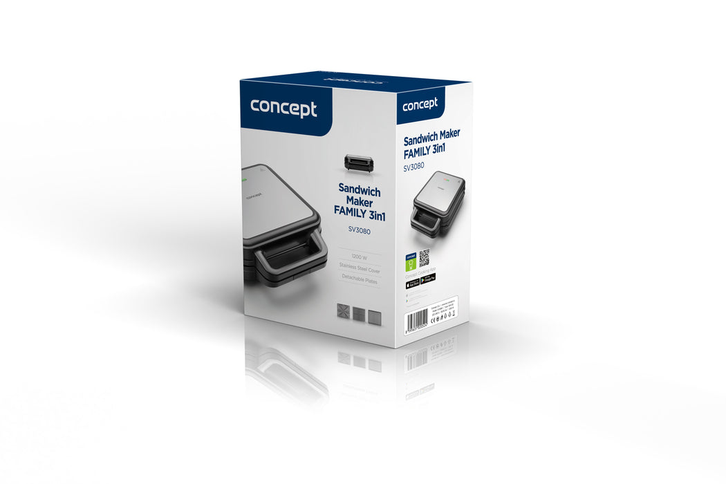 EAN 8595631020524 - Concept SV3080 sandwichera 1200 W Acero inoxidable, Negro imagen 9