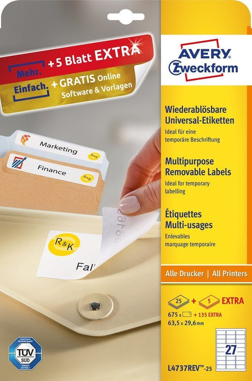 EAN 5014702106385 - Avery L4737REV-25 etiqueta autoadhesiva Rectángulo redondeado Desmontable Blanco 810 pieza(s) imagen 2