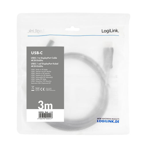 EAN 4052792050417 - LogiLink UA0336 adaptador de cable de vídeo 3 m USB Tipo C DisplayPort Negro imagen 2