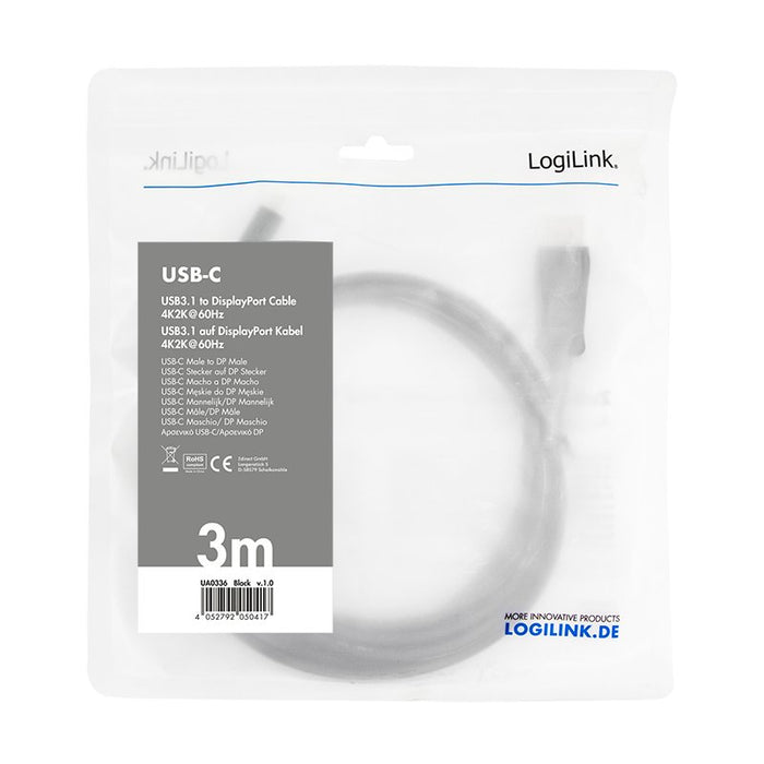 EAN 4052792050417 - LogiLink UA0336 adaptador de cable de vídeo 3 m USB Tipo C DisplayPort Negro imagen 2