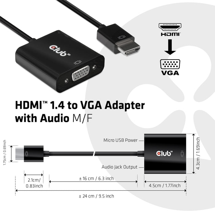 EAN 8719214471668 - CLUB3D CAC-1302 adaptador de cable de vídeo 0,5 m HDMI tipo A (Estándar) VGA (D-Sub) Negro imagen 3