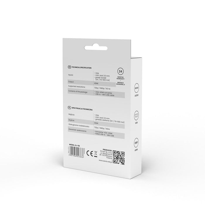 EAN 5901986043836 - Savio CL-110 Konwerter/Adapter VGA-> HDMIFull HD/1080p 60Hz tarjeta y adaptador de interfaz HDMI imagen 7