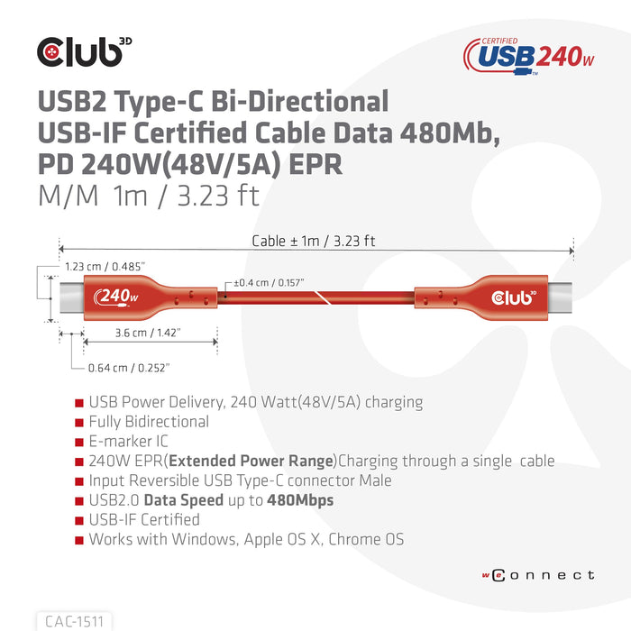 EAN 8719214472641 - CLUB3D CAC-1515 cable USB USB 2.0 USB C Naranja, Rojo imagen 7